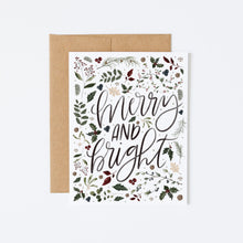 Load image into Gallery viewer, Merry and Bright Watercolour Christmas Card - Hand-painted Holiday Foliage Greeting Card
